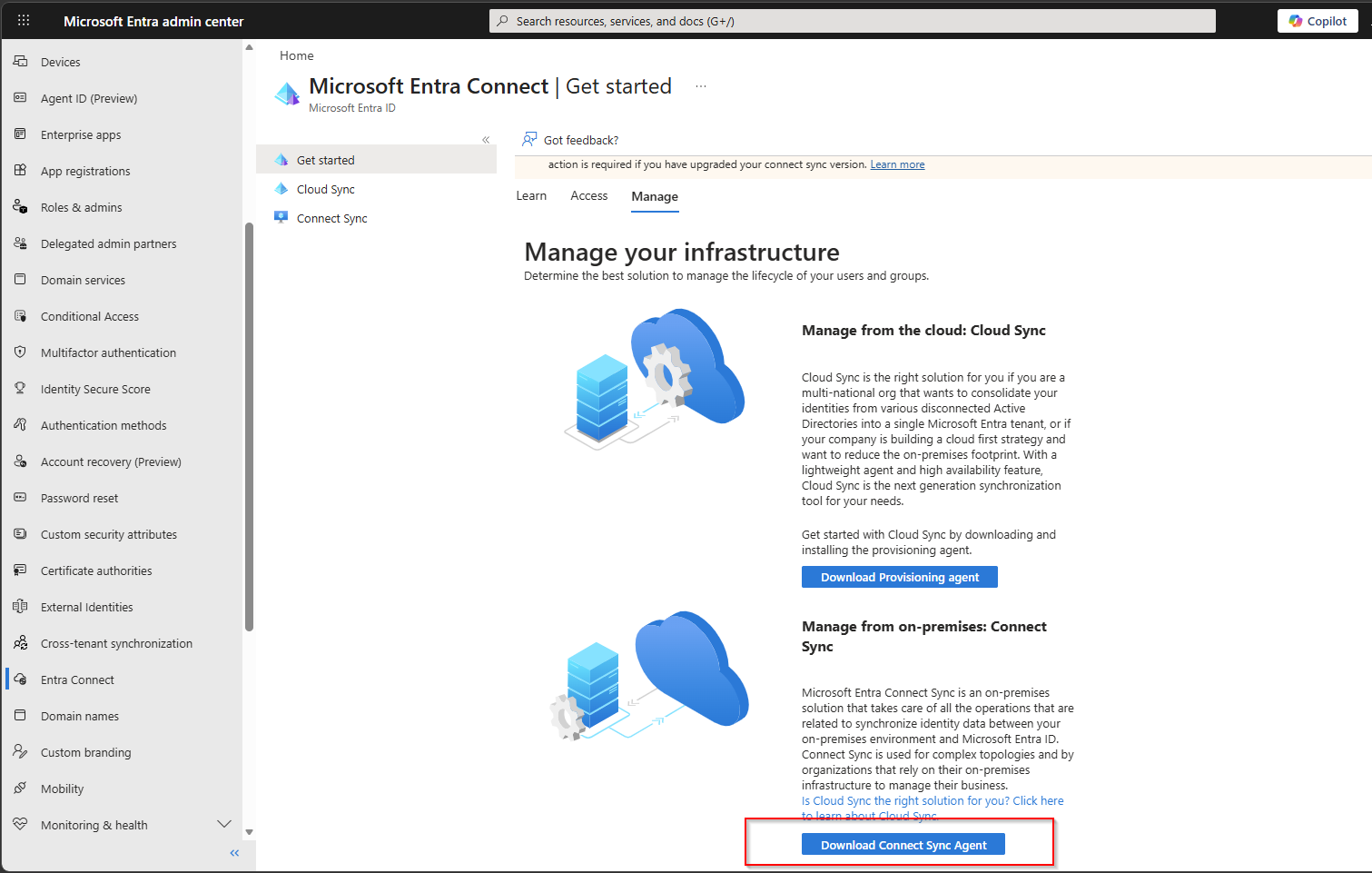 Entra Connect Sync Download Button
