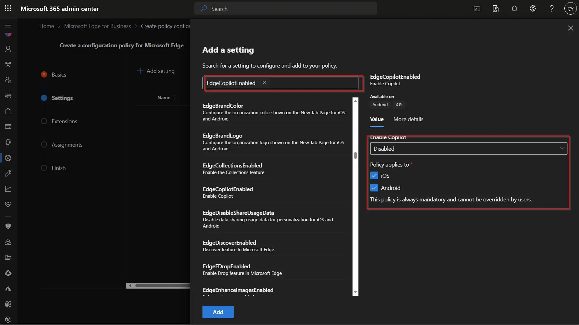 EdgeCopilotEnabled Ayarı