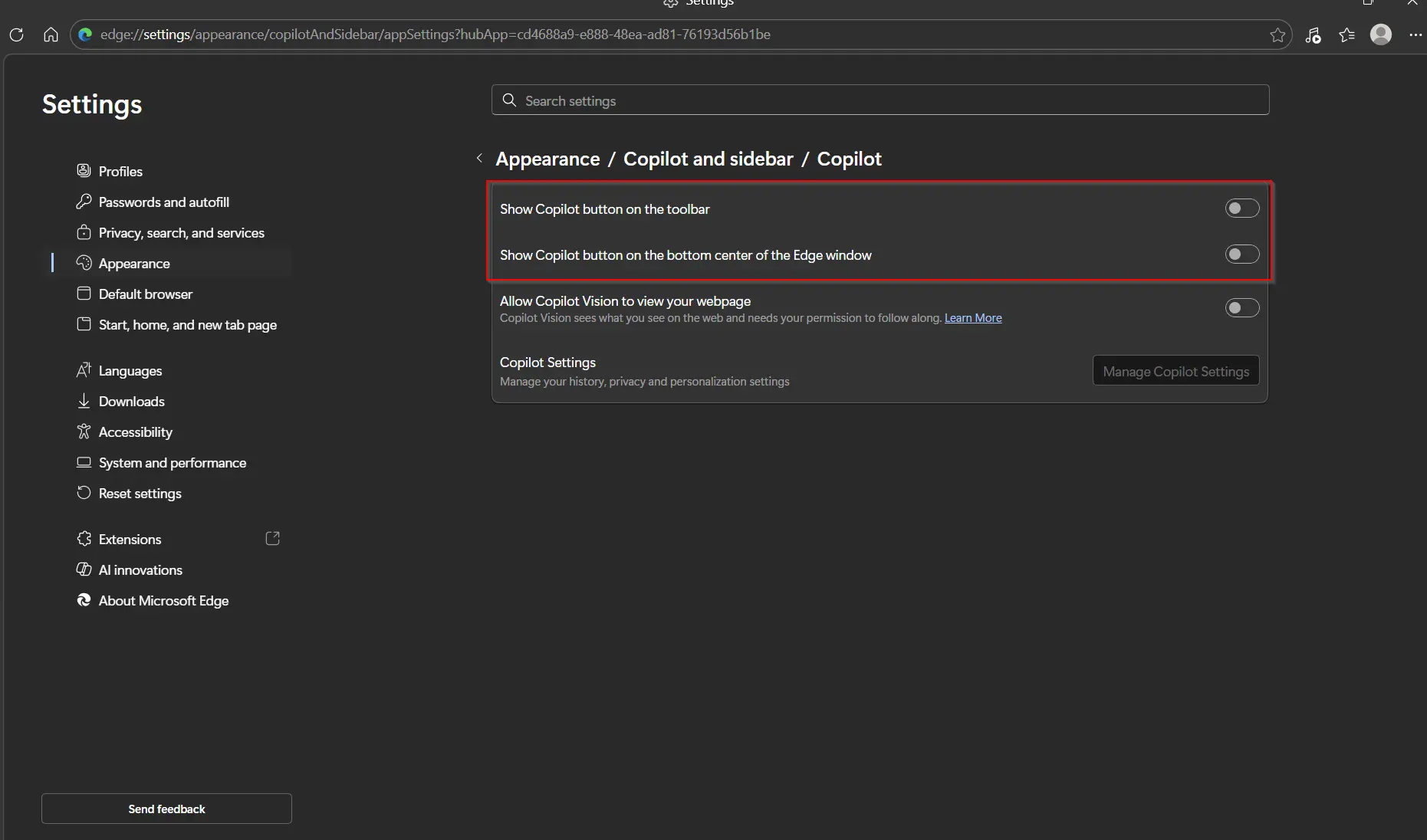 Copilot Ayarlarını Kapatma