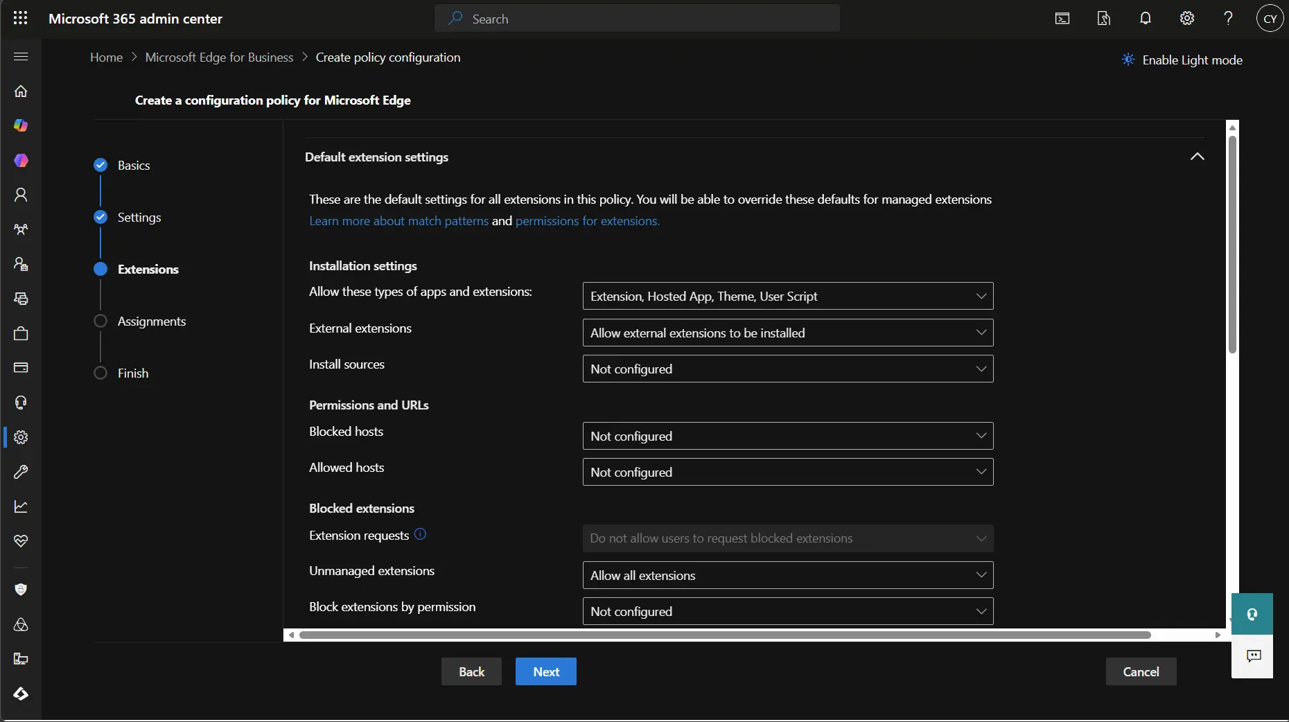 Extensions Ayarları